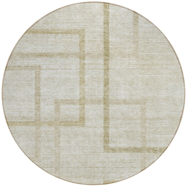 Homeroots 3' Artichoke Green Geometric Washable Area Rug - Stylish Indoor/Outdoor Accent For Any Space 8' Round Polyester 588396