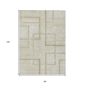 Homeroots 3' Artichoke Green Geometric Washable Area Rug - Stylish Indoor/Outdoor Accent For Any Space 8' X 10' Polyester 588397