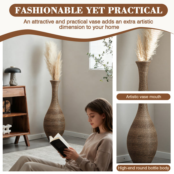 English Elm 39-inch Tall Artificial Rattan Floor Vase with Modern Beige Finish, 37.75" Sturdy Statement Accent for Living Room39-inch Tall Artificial Rattan Floor Vase with Modern Beige Finish, 37.75" Sturdy Statement Accent for Living Room Beige+Grey W2796P193944
