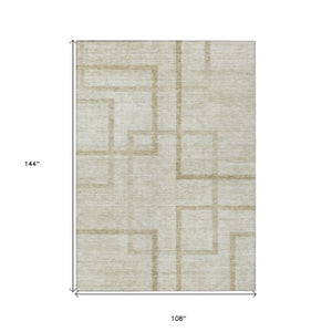 Homeroots 3' Artichoke Green Geometric Washable Area Rug - Stylish Indoor/Outdoor Accent For Any Space 9' X 12' Polyester 588398
