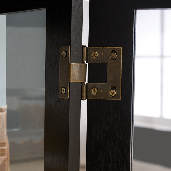 English Elm Curio Cabinet with Lighted Tempered Glass, Mirrored Back, Adjustable Shelves, Vintage Handle — Black W2275P389705