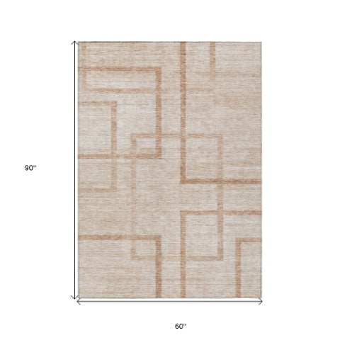 Homeroots 3' Artichoke Green Geometric Washable Area Rug - Stylish Indoor/Outdoor Accent For Any Space 5' X 8' Polyester 588401