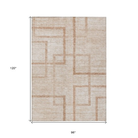 Homeroots 3' Artichoke Green Geometric Washable Area Rug - Stylish Indoor/Outdoor Accent For Any Space 8' X 10' Polyester 588404