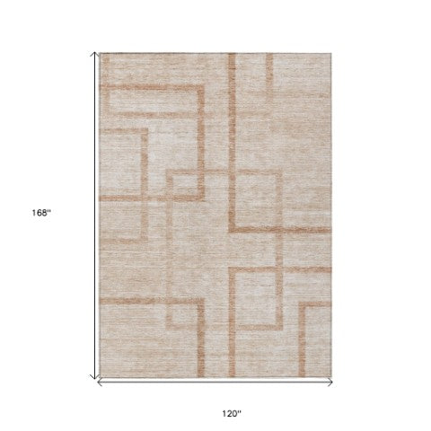 Homeroots 3' Artichoke Green Geometric Washable Area Rug - Stylish Indoor/Outdoor Accent For Any Space 10' X 14' Polyester 588407