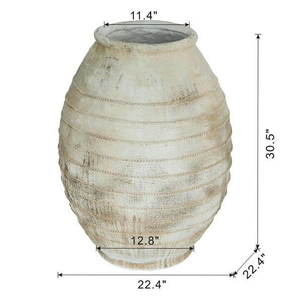 English Elm 22.4x22.4x30.5" Magnesium Floor Planter Ridged Pottery Style Weathered White Finish W2078P495285