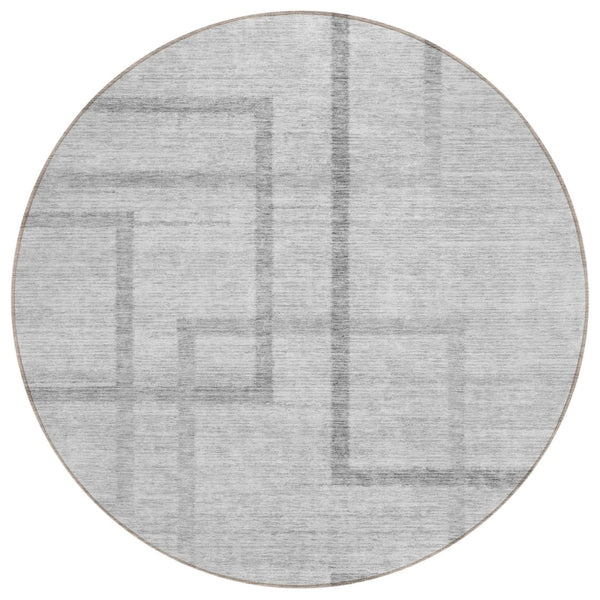 HomeRoots 5' Modern Gray Charcoal and Silver Geometric Washable Area Rug for Stylish Indoor Outdoor Spaces 8' Round 588410