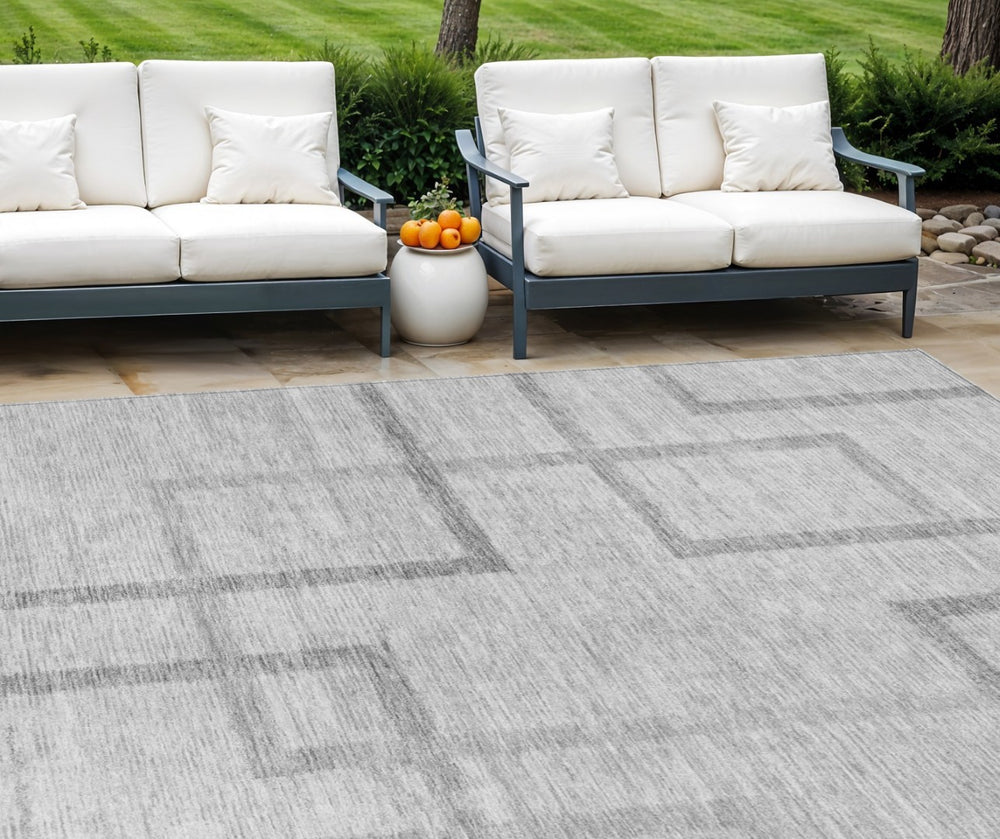HomeRoots 9' Contemporary Gray Charcoal & Silver Geometric Indoor Outdoor Area Rug for High-Traffic Spaces 9' X 12' 588412