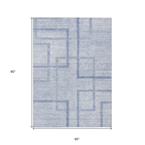 Homeroots 3' Artichoke Green Geometric Washable Area Rug - Stylish Indoor/Outdoor Accent For Any Space 5' X 8' Polyester 588415