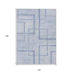 Homeroots 3' Artichoke Green Geometric Washable Area Rug - Stylish Indoor/Outdoor Accent For Any Space 10' X 14' Polyester 588419