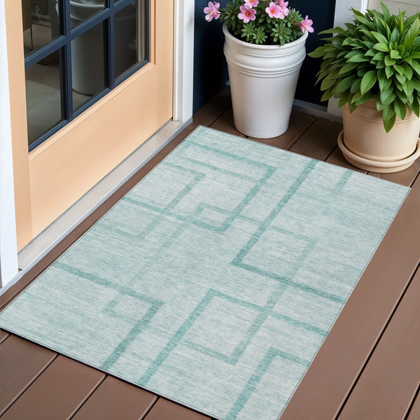 Homeroots 3' Artichoke Green Geometric Washable Area Rug - Stylish Indoor/Outdoor Accent For Any Space 3' X 5' Polyester 588420