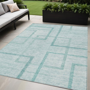 Homeroots 3' Artichoke Green Geometric Washable Area Rug - Stylish Indoor/Outdoor Accent For Any Space 5' X 8' Polyester 588421