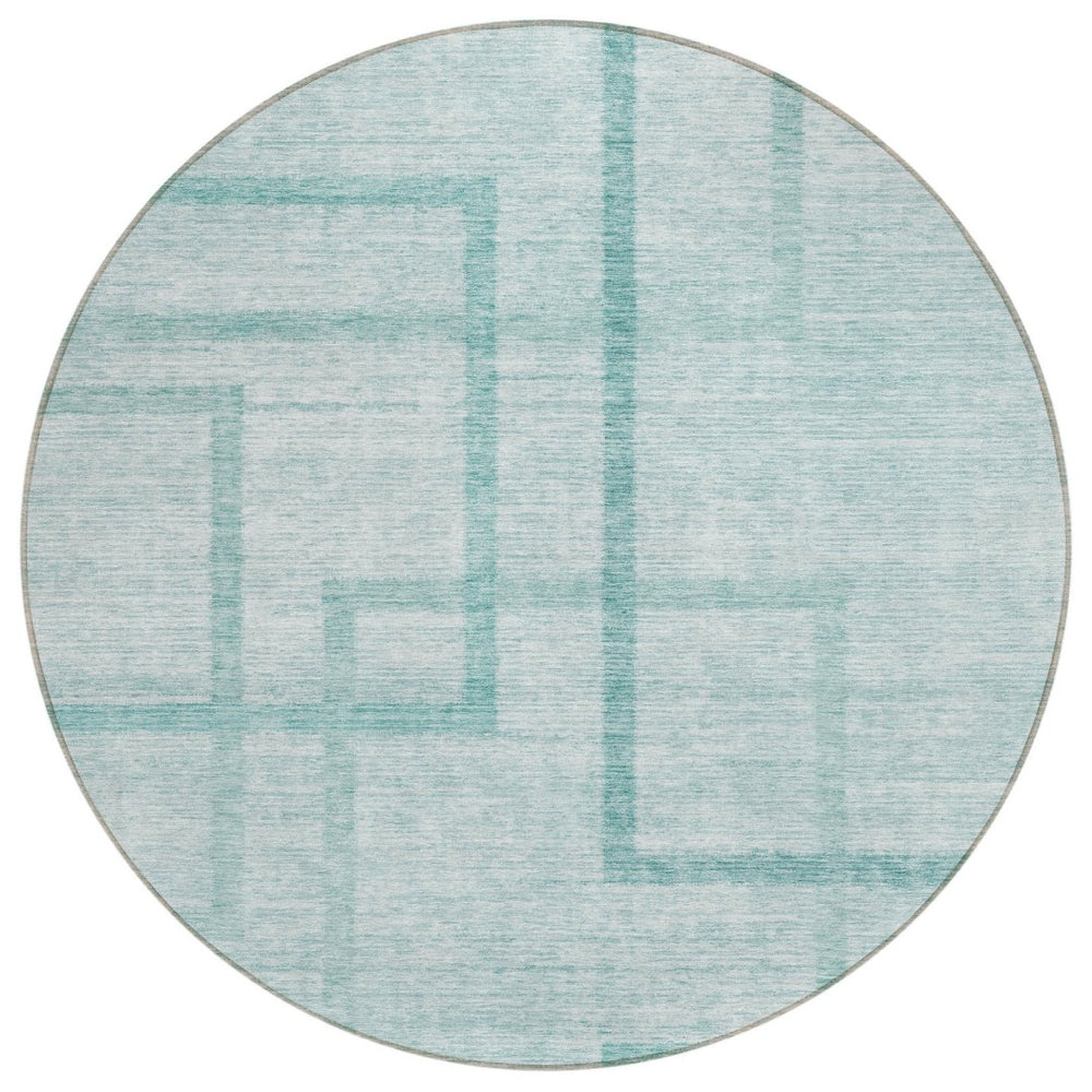 HomeRoots 5' Vibrant Teal Blue Aqua Geometric Area Rug – Durable, Washable for Indoor & Outdoor Spaces! 8' Round 588422