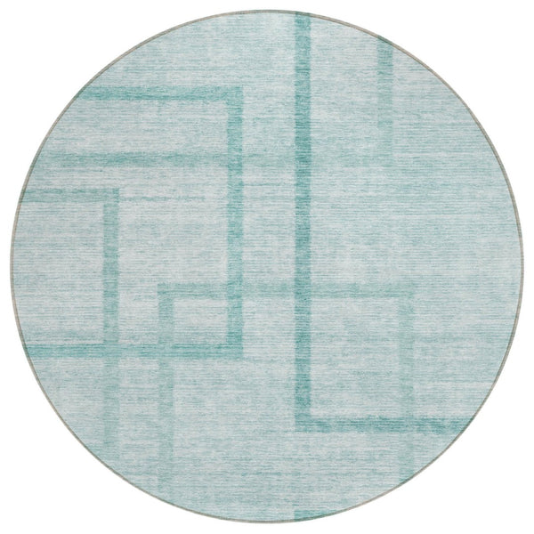 HomeRoots 5' Vibrant Teal Blue Aqua Geometric Area Rug – Durable, Washable for Indoor & Outdoor Spaces! 8' Round 588422