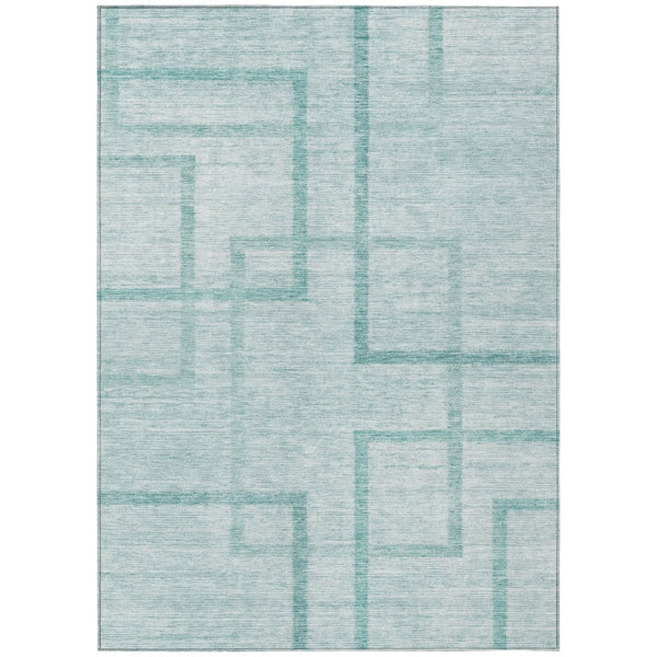 HomeRoots 5' Vibrant Teal Blue Aqua Geometric Area Rug – Durable, Washable for Indoor & Outdoor Spaces! 8' X 10' 588423