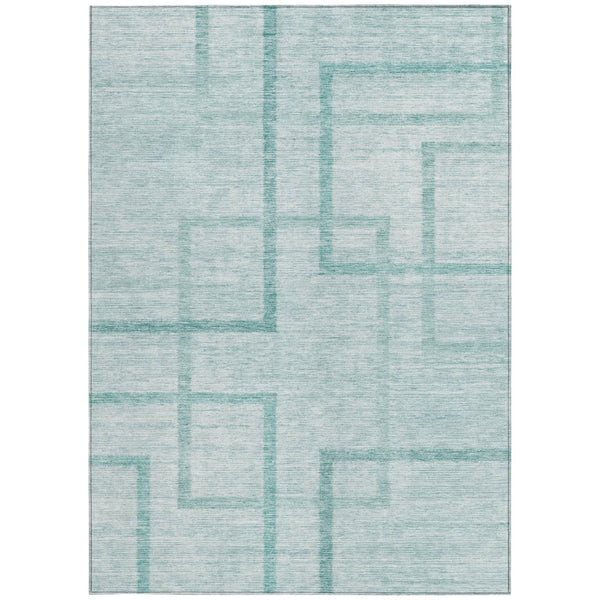 Homeroots 3' Artichoke Green Geometric Washable Area Rug - Stylish Indoor/Outdoor Accent For Any Space 10' X 14' Polyester 588425