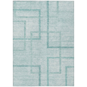 HomeRoots 5' Vibrant Teal Blue Aqua Geometric Area Rug – Durable, Washable for Indoor & Outdoor Spaces! 10' X 14' 588425