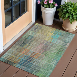 Homeroots 3' Abstract Washable Indoor Outdoor Area Rug In Green, Gold, And Teal – Stylish & Durable Decor 3' X 5' Polyester 588426