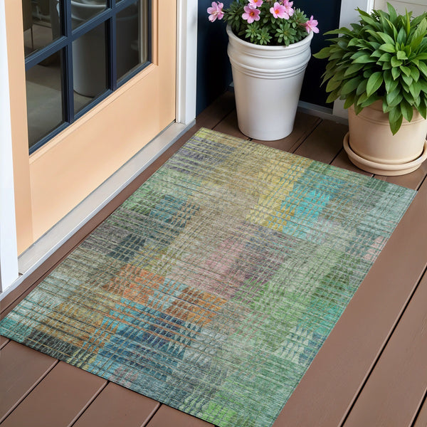 Homeroots 3' Abstract Washable Indoor Outdoor Area Rug In Green, Gold, And Teal – Stylish & Durable Decor 3' X 5' Polyester 588426