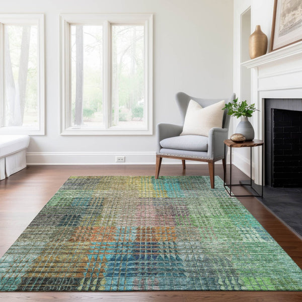 Homeroots 3' Abstract Washable Indoor Outdoor Area Rug In Green, Gold, And Teal – Stylish & Durable Decor 3' X 5' Polyester 588426