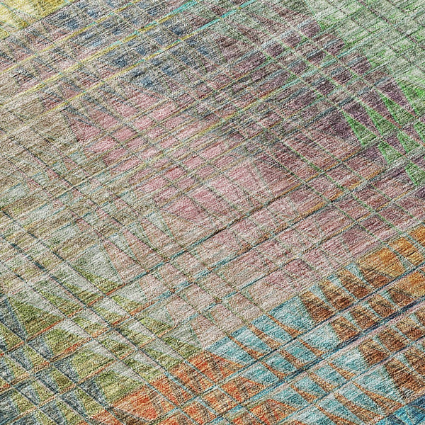 Homeroots 3' Abstract Washable Indoor Outdoor Area Rug In Green, Gold, And Teal – Stylish & Durable Decor 5' X 8' Polyester 588427