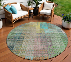 Homeroots 3' Abstract Washable Indoor Outdoor Area Rug In Green, Gold, And Teal – Stylish & Durable Decor 8' Round Polyester 588428