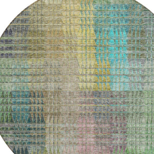 Homeroots 3' Abstract Washable Indoor Outdoor Area Rug In Green, Gold, And Teal – Stylish & Durable Decor 8' Round Polyester 588428