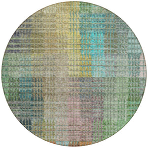 Homeroots 3' Abstract Washable Indoor Outdoor Area Rug In Green, Gold, And Teal – Stylish & Durable Decor 8' Round Polyester 588428
