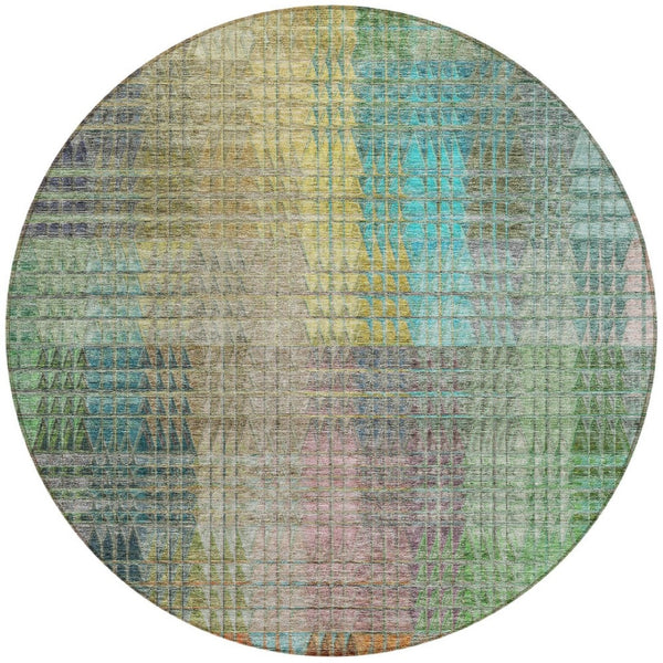 Homeroots 3' Abstract Washable Indoor Outdoor Area Rug In Green, Gold, And Teal – Stylish & Durable Decor 8' Round Polyester 588428