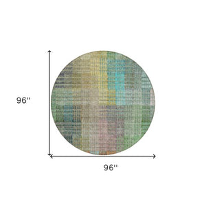 Homeroots 3' Abstract Washable Indoor Outdoor Area Rug In Green, Gold, And Teal – Stylish & Durable Decor 8' Round Polyester 588428