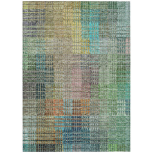 HomeRoots 9' Abstract Area Rug in Green, Gold, and Teal - Durable, Washable Design for Indoor & Outdoor Spaces 9' X 12' 588430