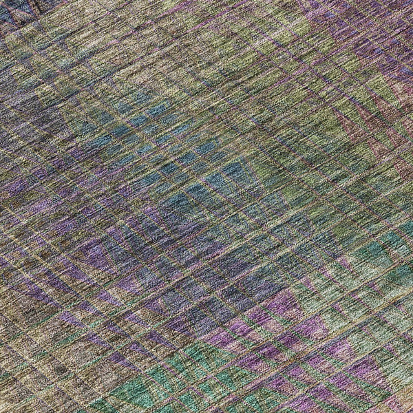 Homeroots 3' Abstract Washable Indoor Outdoor Area Rug In Green, Gold, And Teal – Stylish & Durable Decor 8' Round Polyester 588434