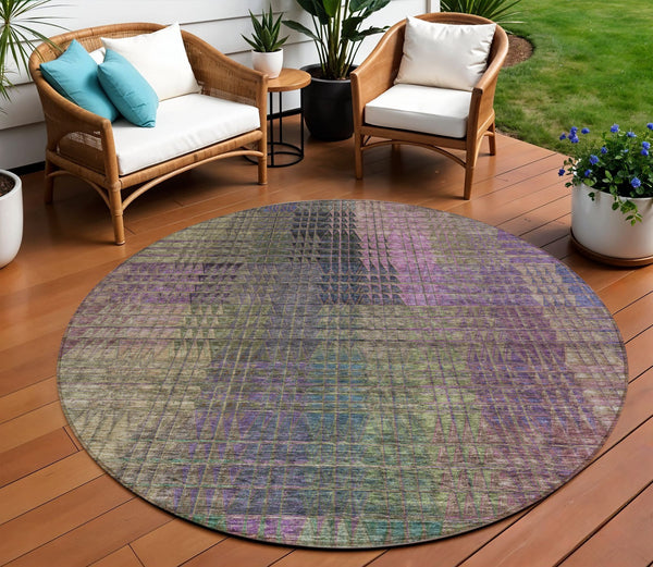 Homeroots 3' Abstract Washable Indoor Outdoor Area Rug In Green, Gold, And Teal – Stylish & Durable Decor 8' Round Polyester 588434