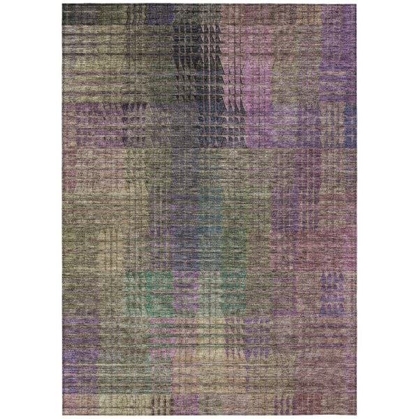 HomeRoots 5' Modern Abstract Indoor Outdoor Area Rug in Plum, Olive Green & Lavender - Durable & Washable 8' X 10' 588435