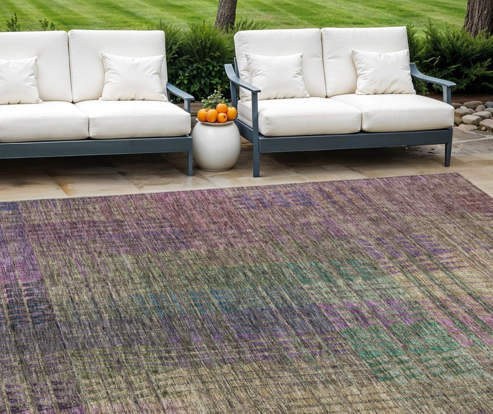 HomeRoots 9' Abstract Washable Area Rug in Plum, Olive Green & Lavender – Stylish, Durable, Indoor/Outdoor Essential 9' X 12' 588436