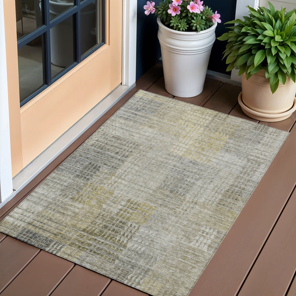Homeroots 3' Abstract Washable Indoor Outdoor Area Rug In Green, Gold, And Teal – Stylish & Durable Decor 3' X 5' Polyester 588438