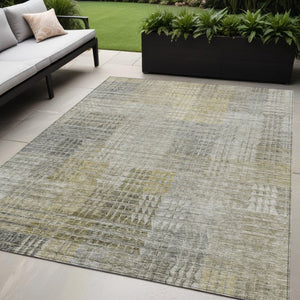 Homeroots 3' Abstract Washable Indoor Outdoor Area Rug In Green, Gold, And Teal – Stylish & Durable Decor 5' X 8' Polyester 588439