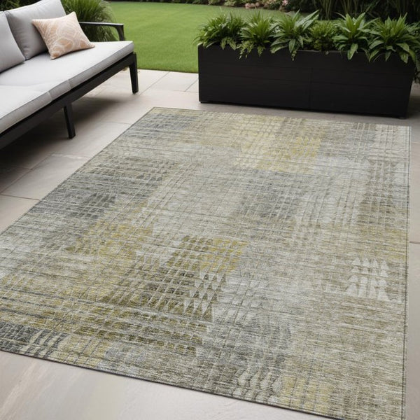 Homeroots 3' Abstract Washable Indoor Outdoor Area Rug In Green, Gold, And Teal – Stylish & Durable Decor 5' X 8' Polyester 588439