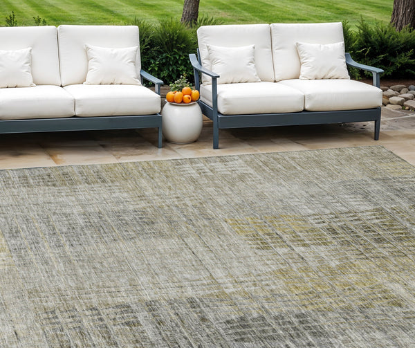 Homeroots 3' Abstract Washable Indoor Outdoor Area Rug In Green, Gold, And Teal – Stylish & Durable Decor 8' X 10' Polyester 588441