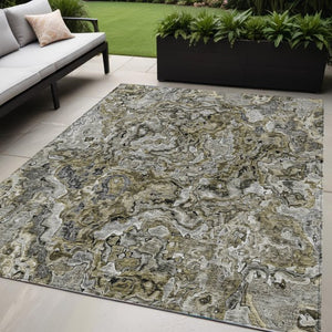 Homeroots 3' Beige Tan And Taupe Abstract Washable Area Rug For Indoor And Outdoor Spaces, Durable Design 5' X 8' Polyester 588451