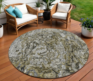 Homeroots 3' Beige Tan And Taupe Abstract Washable Area Rug For Indoor And Outdoor Spaces, Durable Design 8' Round Polyester 588452
