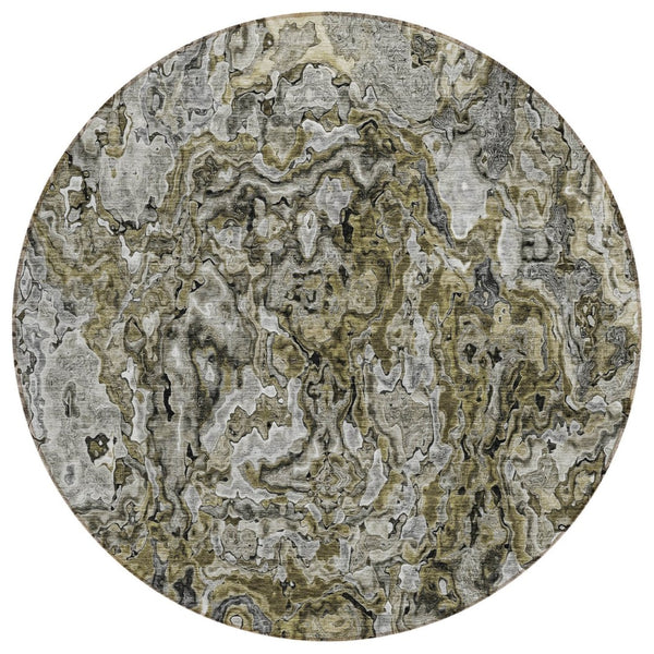 HomeRoots 5' Modern Brown Beige Tan Abstract Area Rug - Durable, Washable Design for Indoor & Outdoor Spaces 8' Round 588452