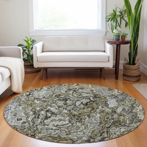 Homeroots 3' Beige Tan And Taupe Abstract Washable Area Rug For Indoor And Outdoor Spaces, Durable Design 8' Round Polyester 588452
