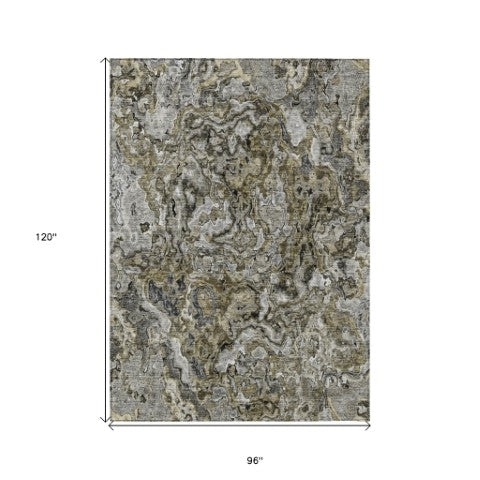 Homeroots 3' Beige Tan And Taupe Abstract Washable Area Rug For Indoor And Outdoor Spaces, Durable Design 8' X 10' Polyester 588453