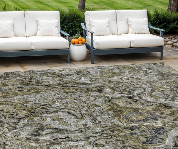 HomeRoots 5' Modern Brown Beige Tan Abstract Area Rug - Durable, Washable Design for Indoor & Outdoor Spaces 8' X 10' 588453