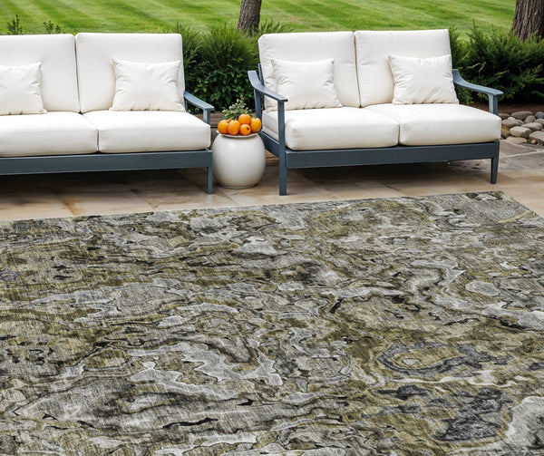 Homeroots 3' Beige Tan And Taupe Abstract Washable Area Rug For Indoor And Outdoor Spaces, Durable Design 9' X 12' Polyester 588454