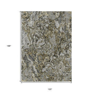 Homeroots 3' Beige Tan And Taupe Abstract Washable Area Rug For Indoor And Outdoor Spaces, Durable Design 10' X 14' Polyester 588455