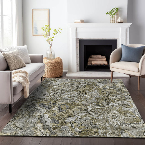 Homeroots 3' Beige Tan And Taupe Abstract Washable Area Rug For Indoor And Outdoor Spaces, Durable Design 10' X 14' Polyester 588455