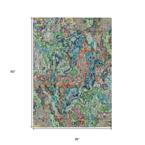 Homeroots 3' Beige Tan And Taupe Abstract Washable Area Rug For Indoor And Outdoor Spaces, Durable Design 3' X 5' Polyester 588456