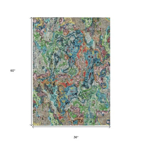 Homeroots 3' Beige Tan And Taupe Abstract Washable Area Rug For Indoor And Outdoor Spaces, Durable Design 3' X 5' Polyester 588456