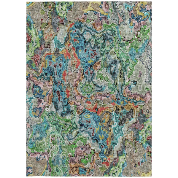 Homeroots 3' Beige Tan And Taupe Abstract Washable Area Rug For Indoor And Outdoor Spaces, Durable Design 5' X 8' Polyester 588457